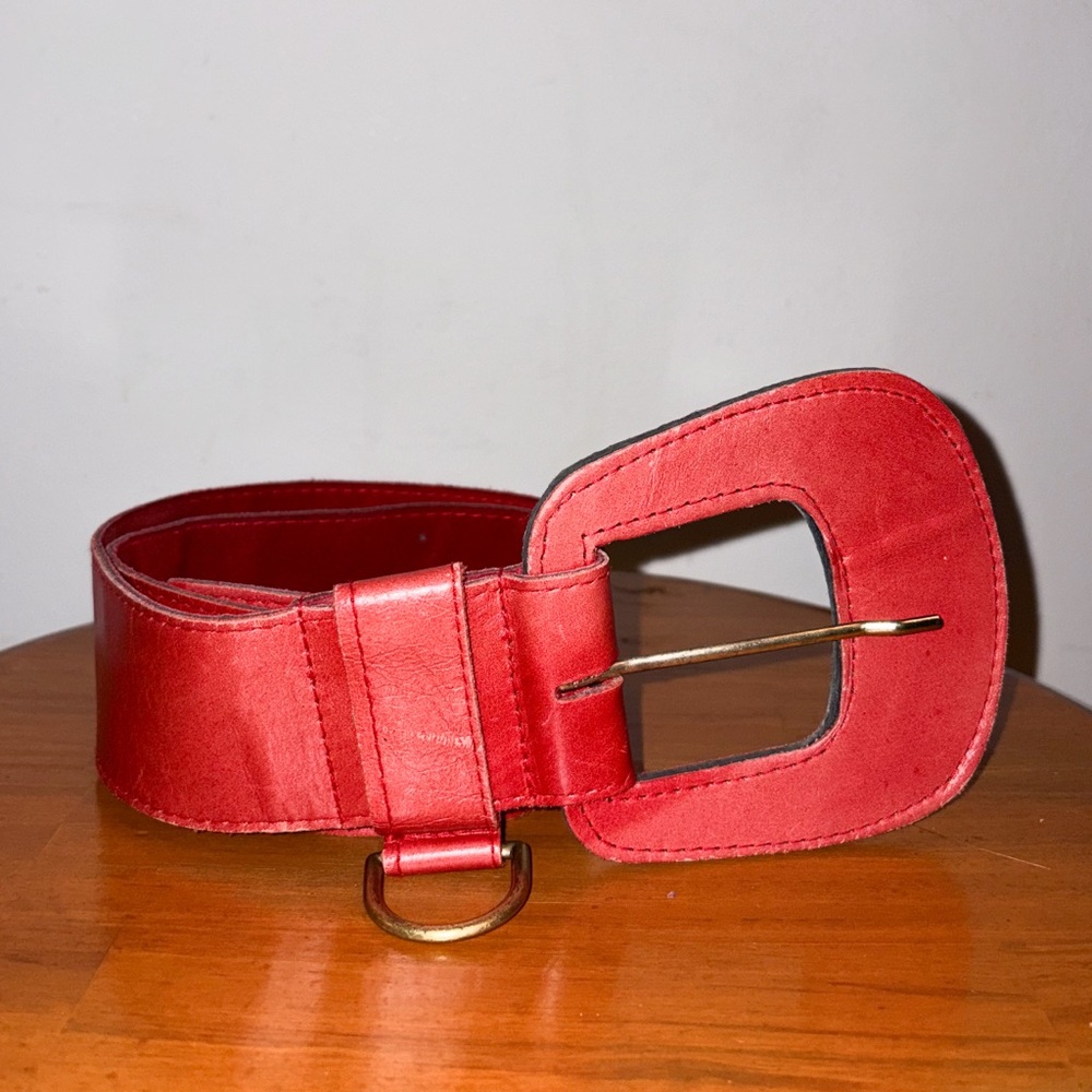 Vintage Red Leather Statement Belt